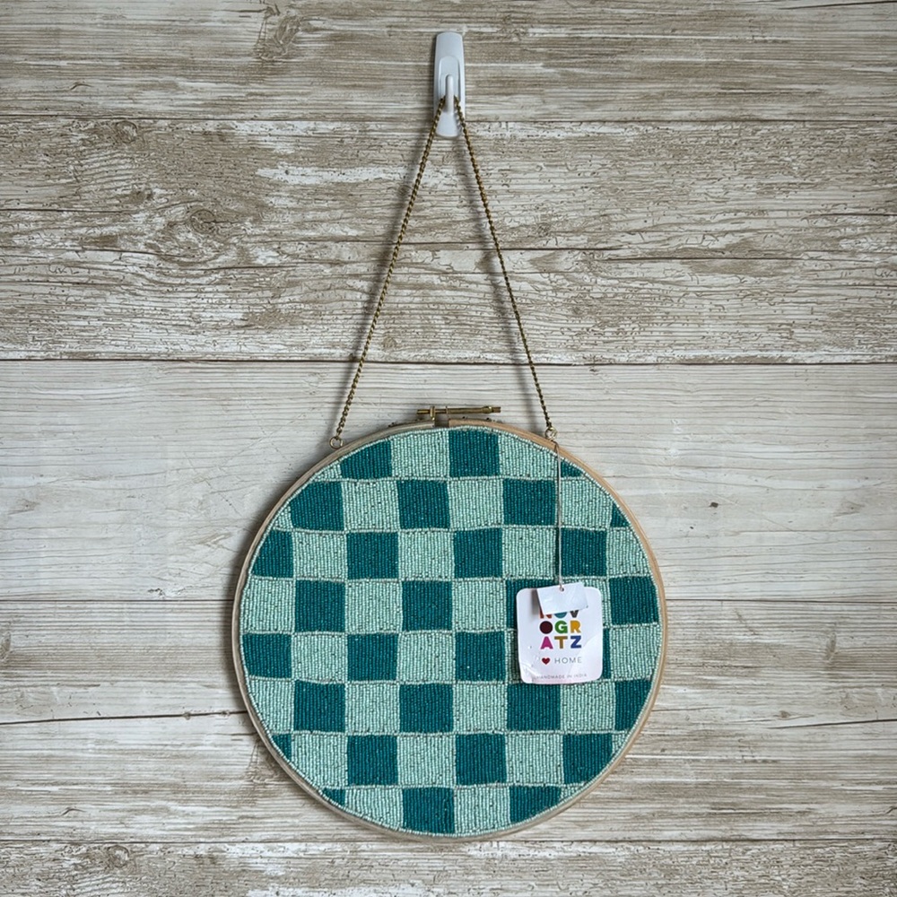 Novogratz Light and Dark Teal Checkered Beaded Wall Art